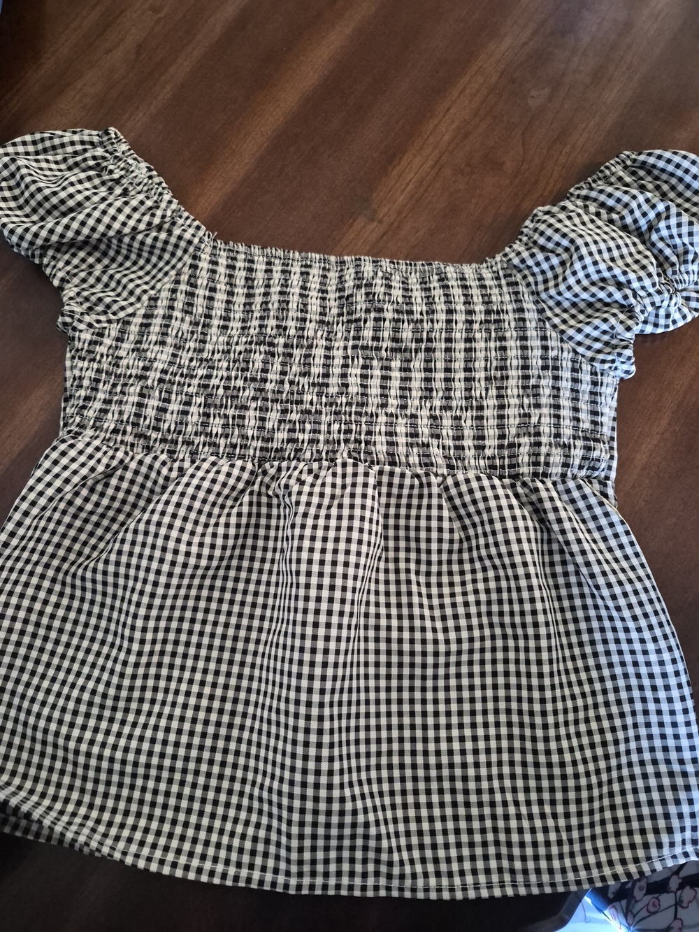 Girls Black and White Gingham Smocked Peplum Dress New !